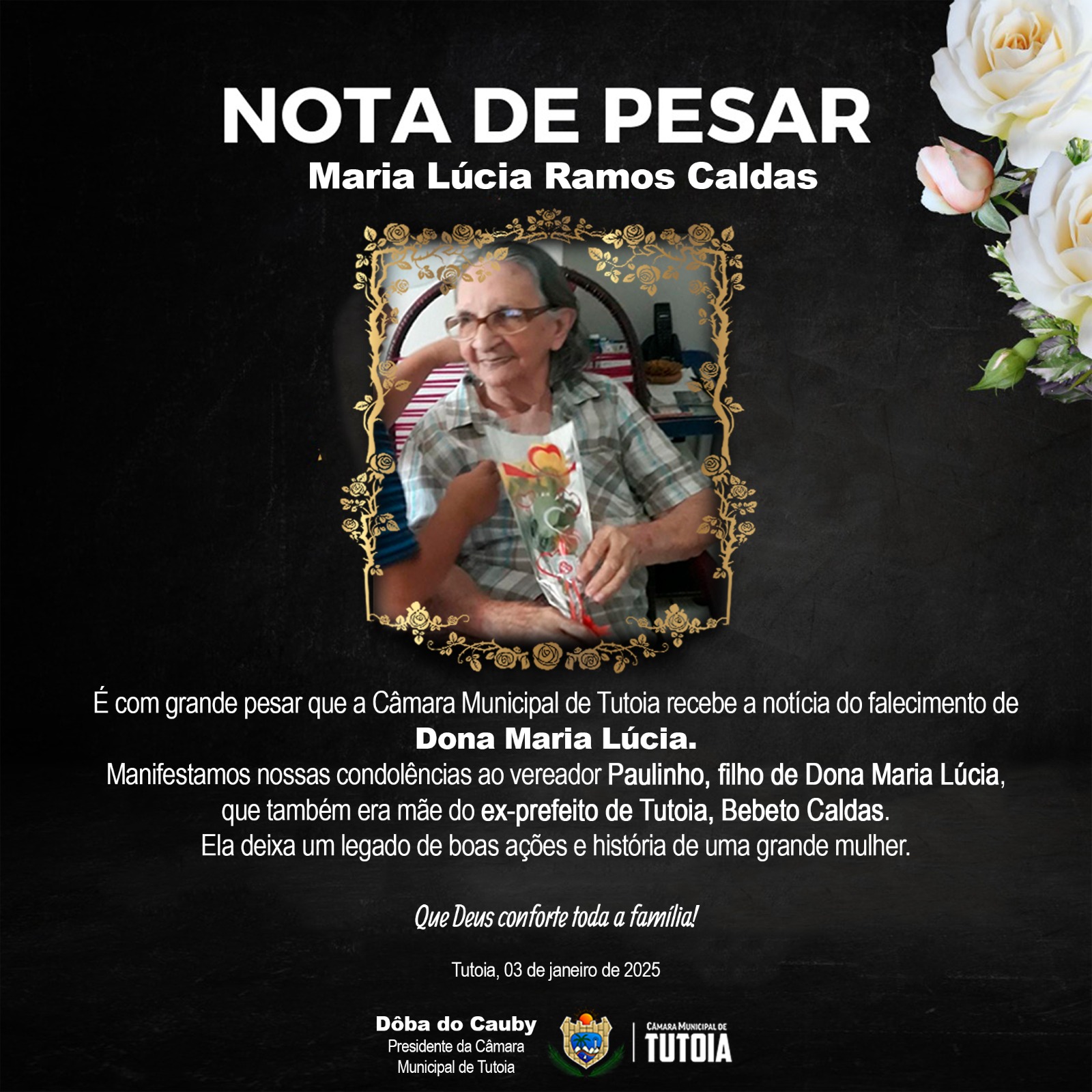 Nota de pesar pelo falecimento de Maria Lúcia Ramos Caldas